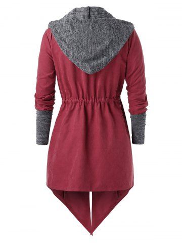 

Plus Size Asymmetric Drawstring Double Layered Coat, Red wine