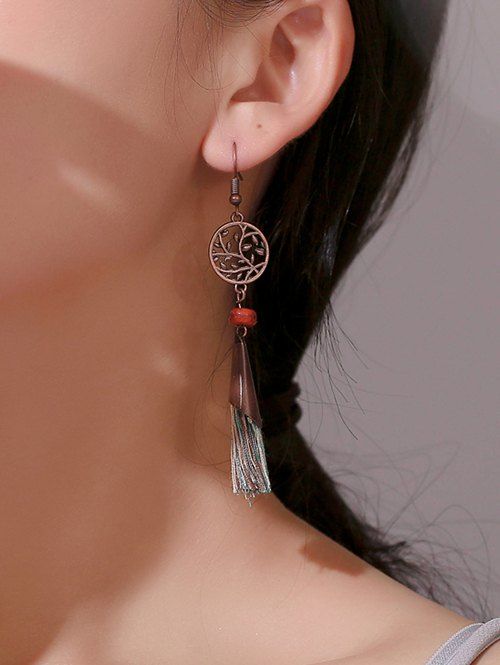 

Bohemian Hollow Leaves Tassel Earrings, Bronze