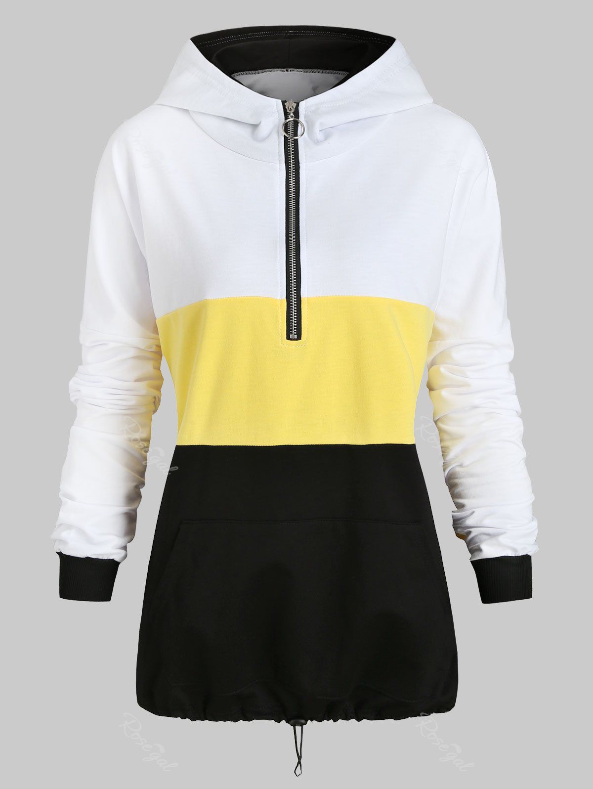 

Plus Size Half Zip Drop Shoulder Colorblock Hoodie, Multi