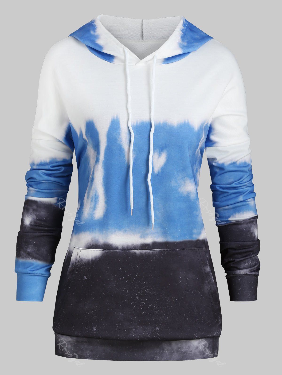 

Drawstring Tie Dye Front Pocket Plus Size Hoodie, Blue