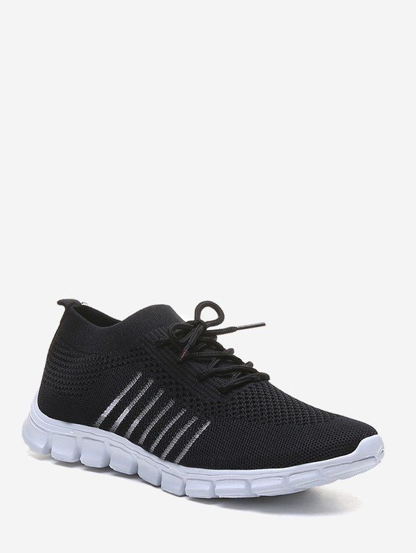 

Sheer Striped Woven Mesh Running Shoes, Black