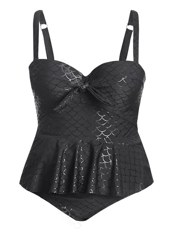 

Plus Size Mermaid Knotted Push Up Tankini Set, Black