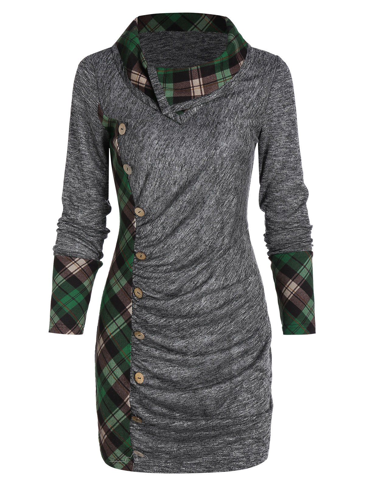 

Plaid Ruched Space Dye T Shirt, Gray