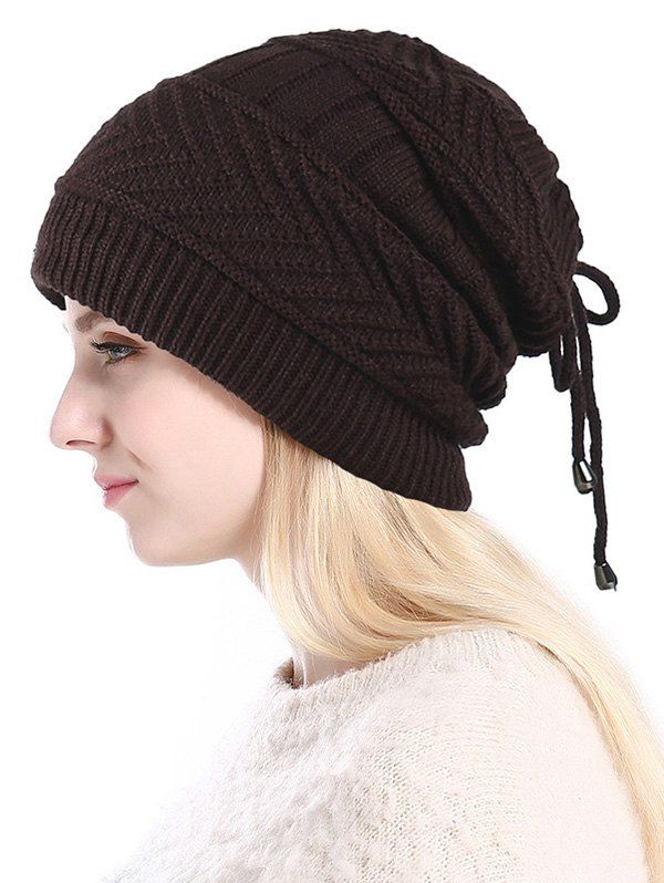 

Knitted Outdoor Drawstring Double Use Scarf Hat, Coffee