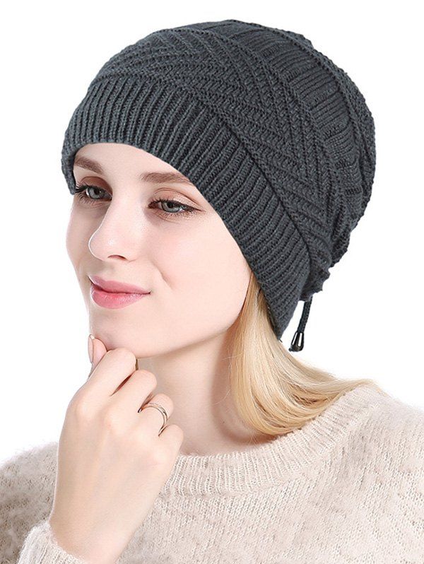 

Knitted Outdoor Drawstring Double Use Scarf Hat, Gray