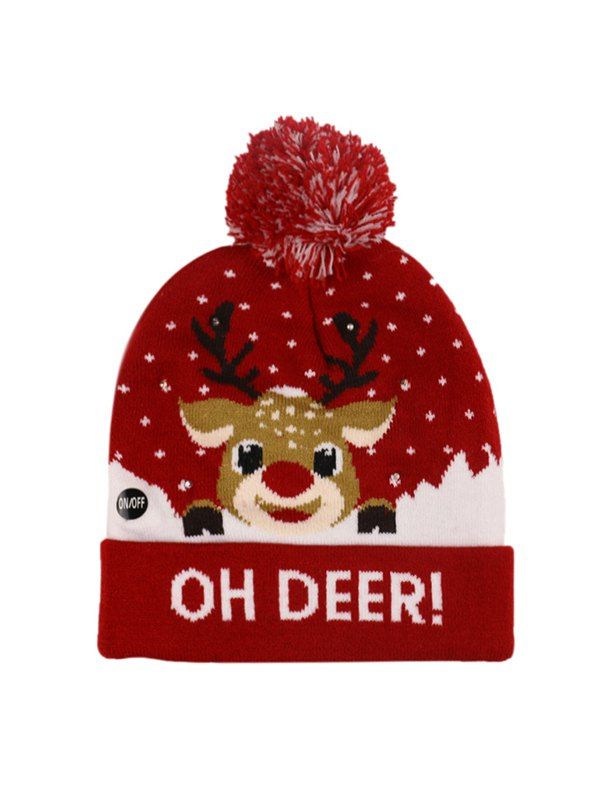 

Christmas Tree Snowman Elk Knitted Bobble Hat, Red wine