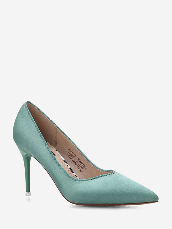 

Pointed Toe Satin Mid Heel Pumps, Blue hosta