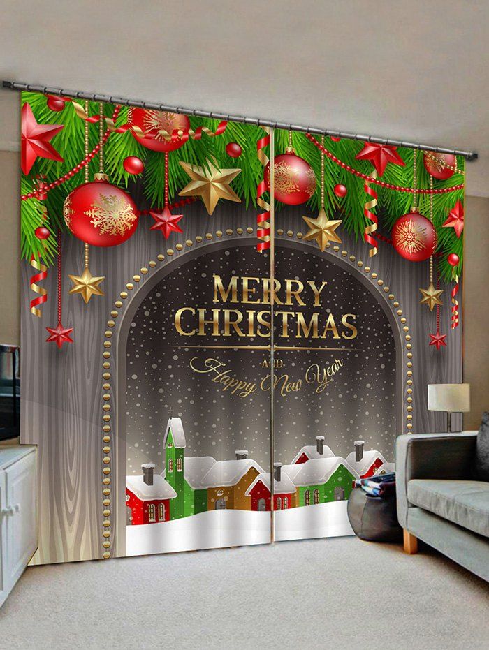 

Christmas Ball Pattern Print Window Curtains, Multi