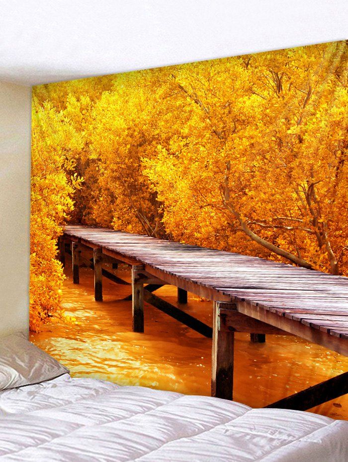 

Forest Wood Bridge Scenery Print Wall Art Tapestry, Bright yellow