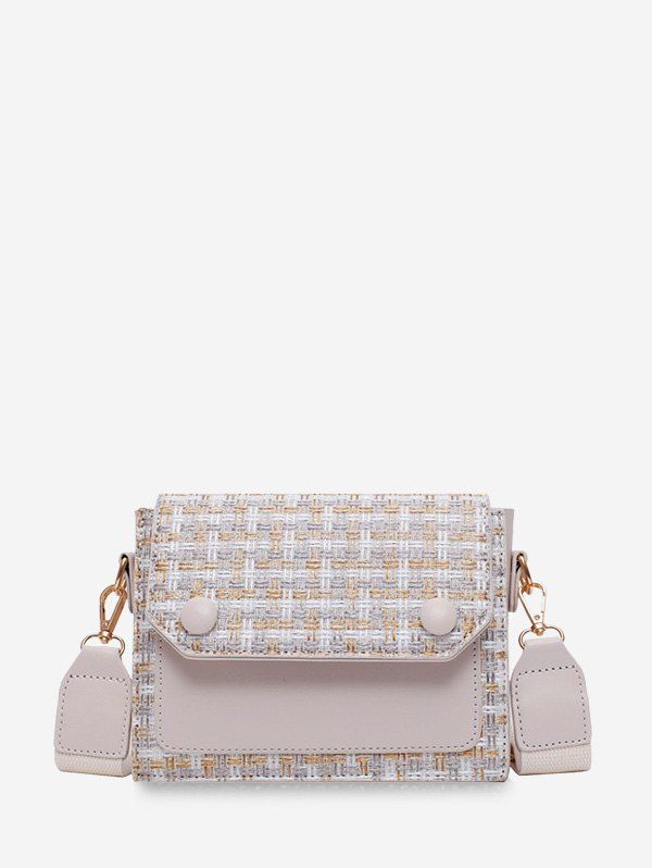 

Linen Plaid Design Crossbody Bag, Beige