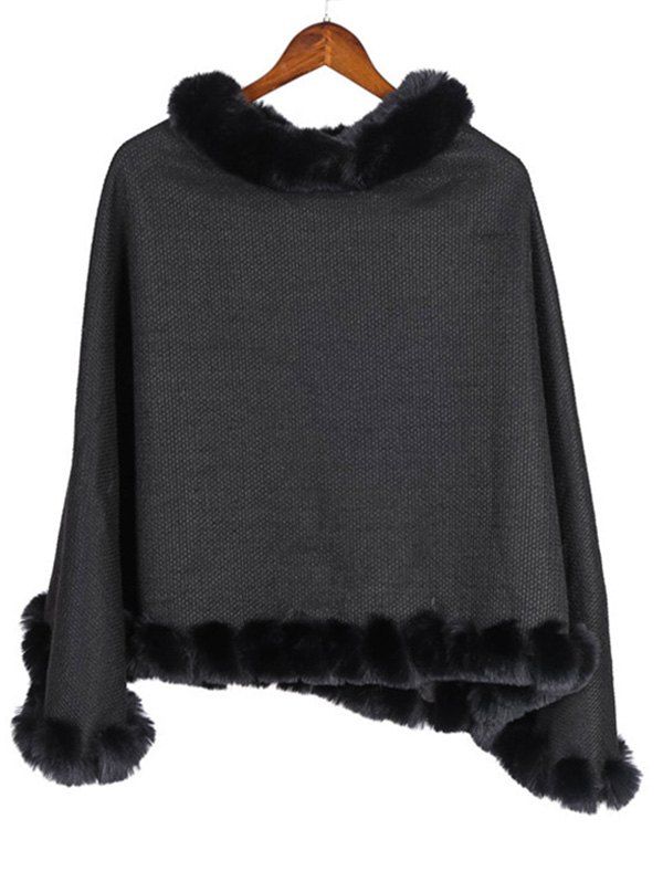 

Faux Fur Heathered Pullover Cape Shawl, Black