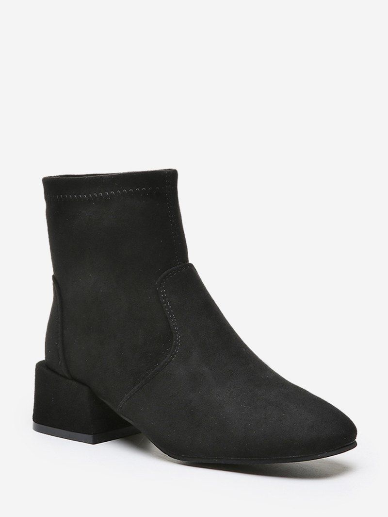 

Solid Square Toe Block Heel Ankle Boots, Black