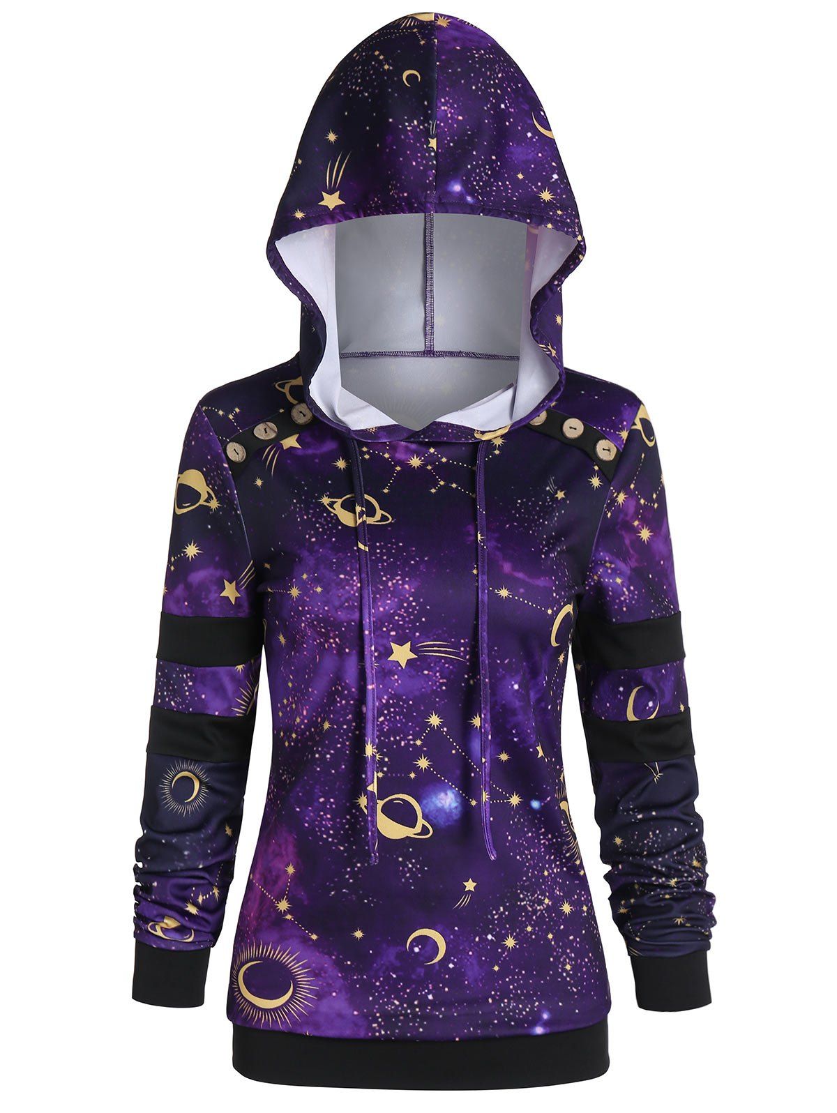 

Drawstring 3D Galaxy Print Hoodie, Purple amethyst