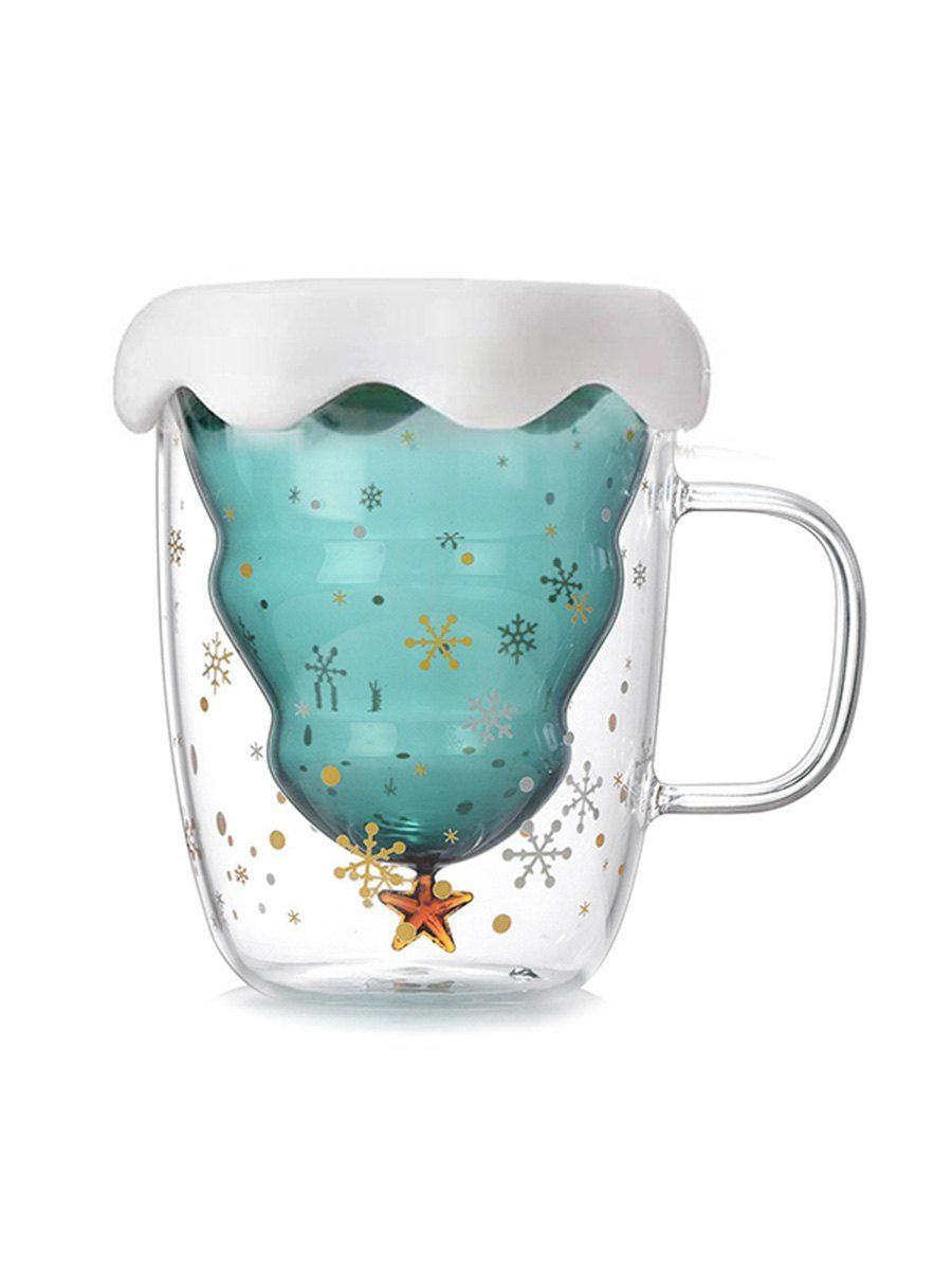 

Snowflake Pattern Christmas Tree Shape Double-layer Glass Water Cup, Transparent