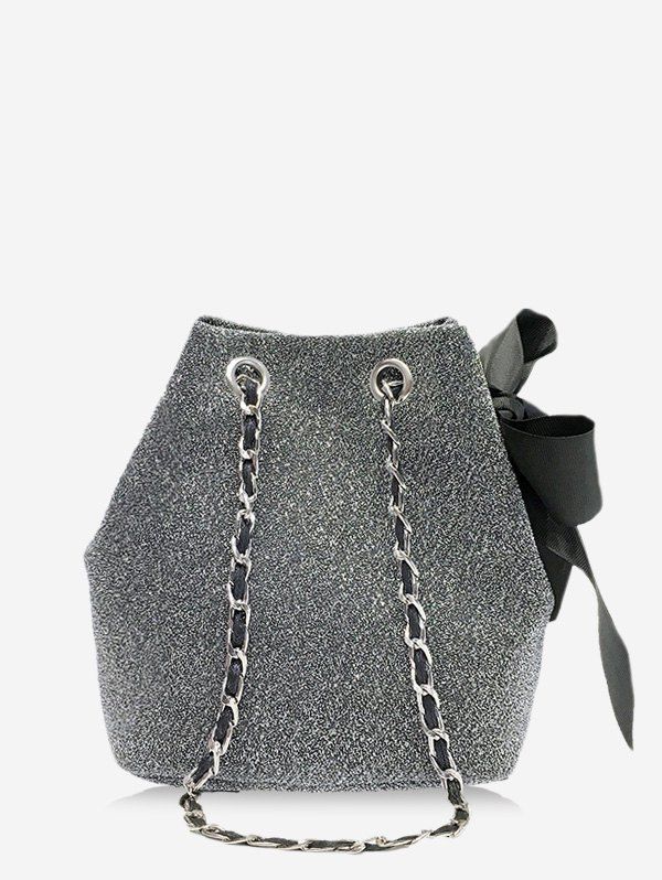 

Ribbon Drawstring Mini Bucket Shoulder Bag, Gray cloud