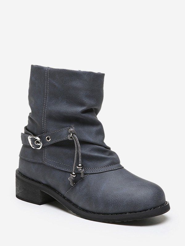 

Buckle Strap Foldover Ruched Short Boots, Gray