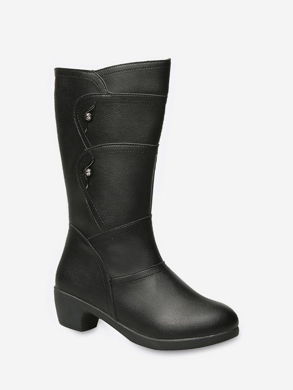 

Side Rhinestone Detail Chunky Heel Knee High Boots, Black