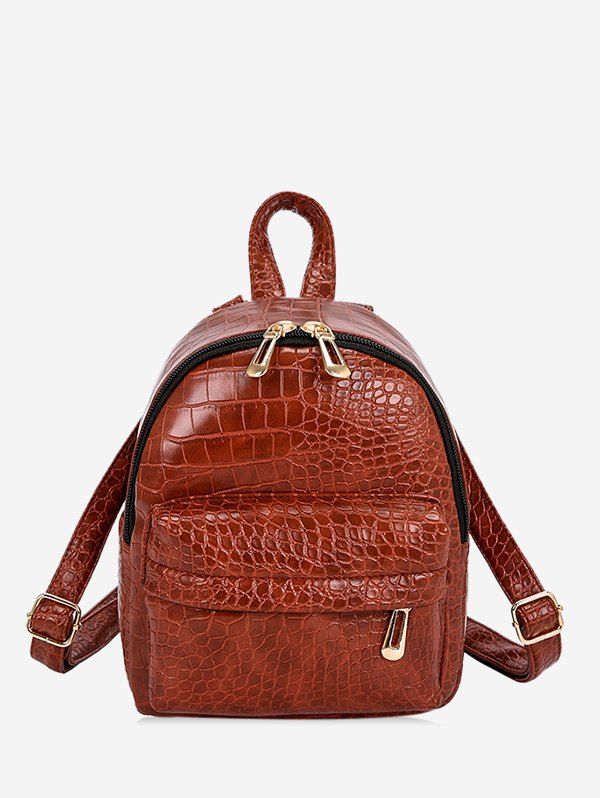 

Snakeskin Embossed Mini Backpack, Brown
