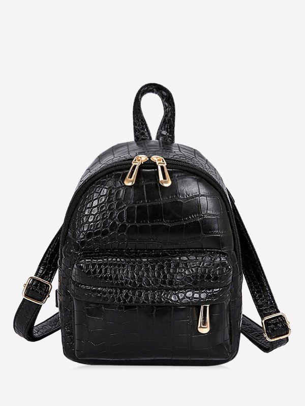 

Snakeskin Embossed Mini Backpack, Black