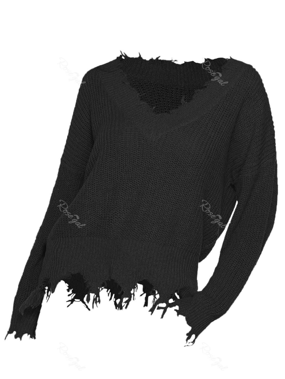 

Plus Size Frayed Drop Shoulder Sweater, Black