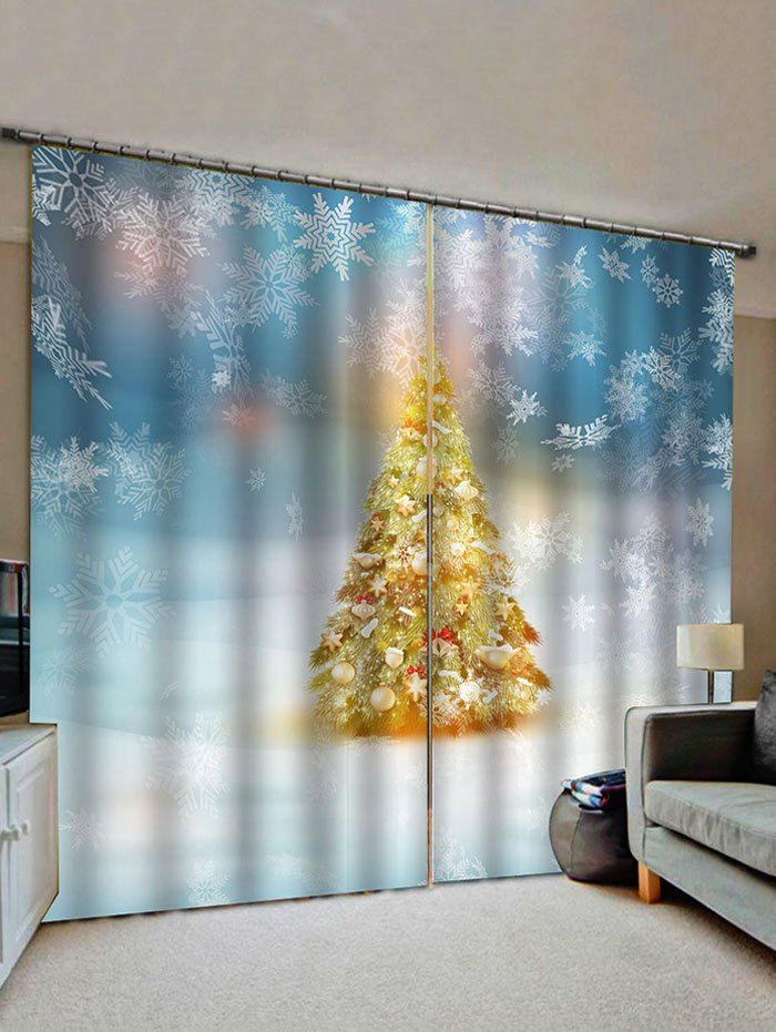 

2 Panels Christmas Tree and Snowflakes Print Window Curtains, Multi