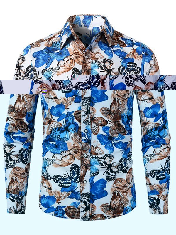 

Butterflies Allover Print Long Sleeve Button Shirt, White