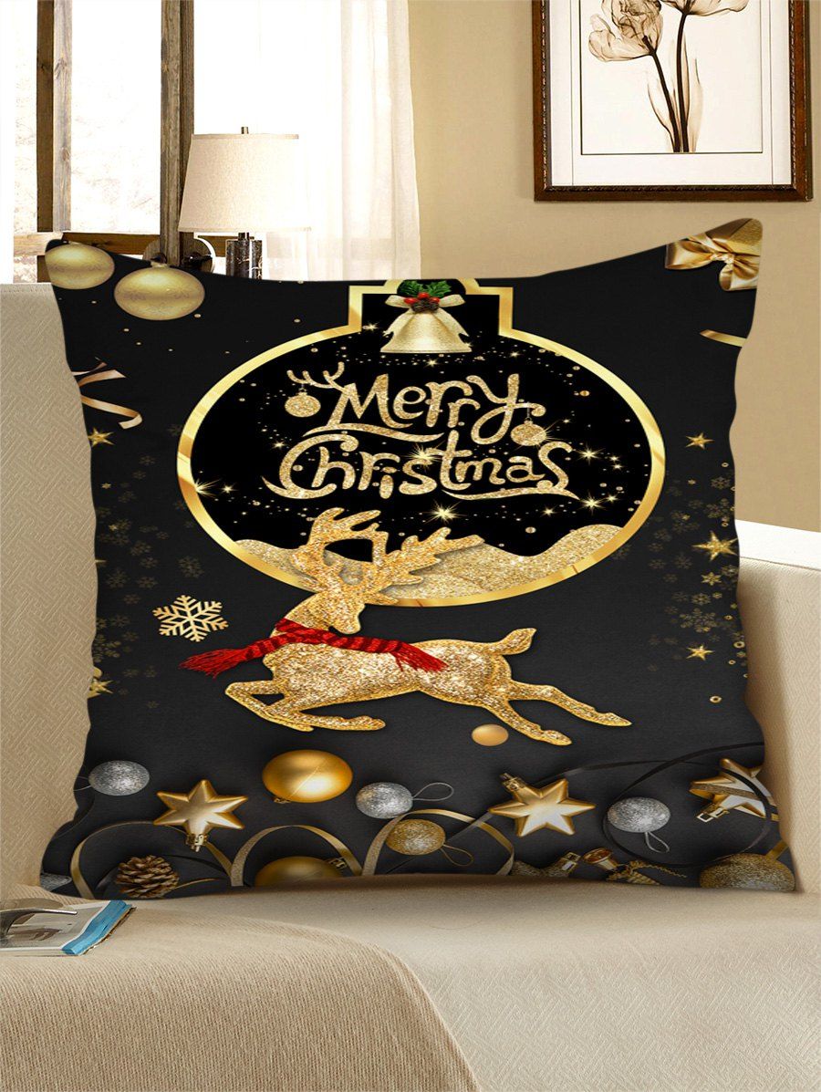 

Christmas Balls Elk Print Decorative Pillowcase, Multi