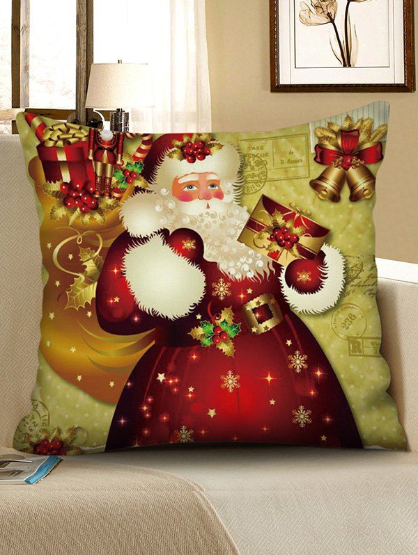 

Christmas Santa Claus and Gifts Print Decorative Pillowcase, Multi