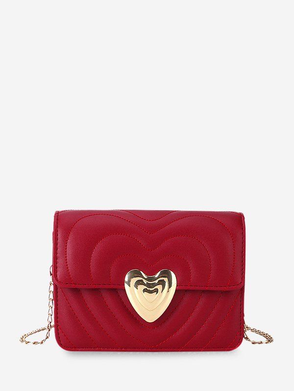 

Heart Buckle Quilted Chain Crossbody Bag, Red wine