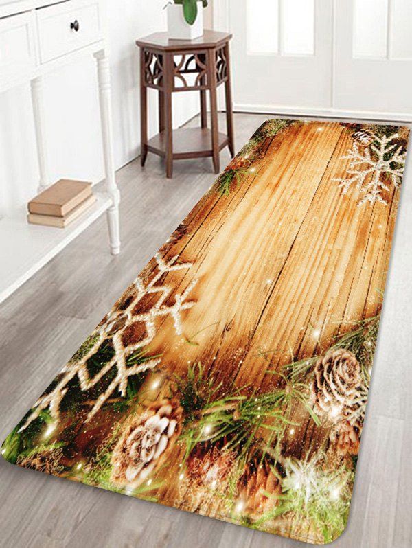 

Christmas Snowflake Wood Grain Pattern Water Absorption Area Rug, Camel brown