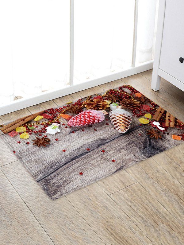 

Christmas Decoration Wood Grain Pattern Water Absorption Area Rug, Dark gray