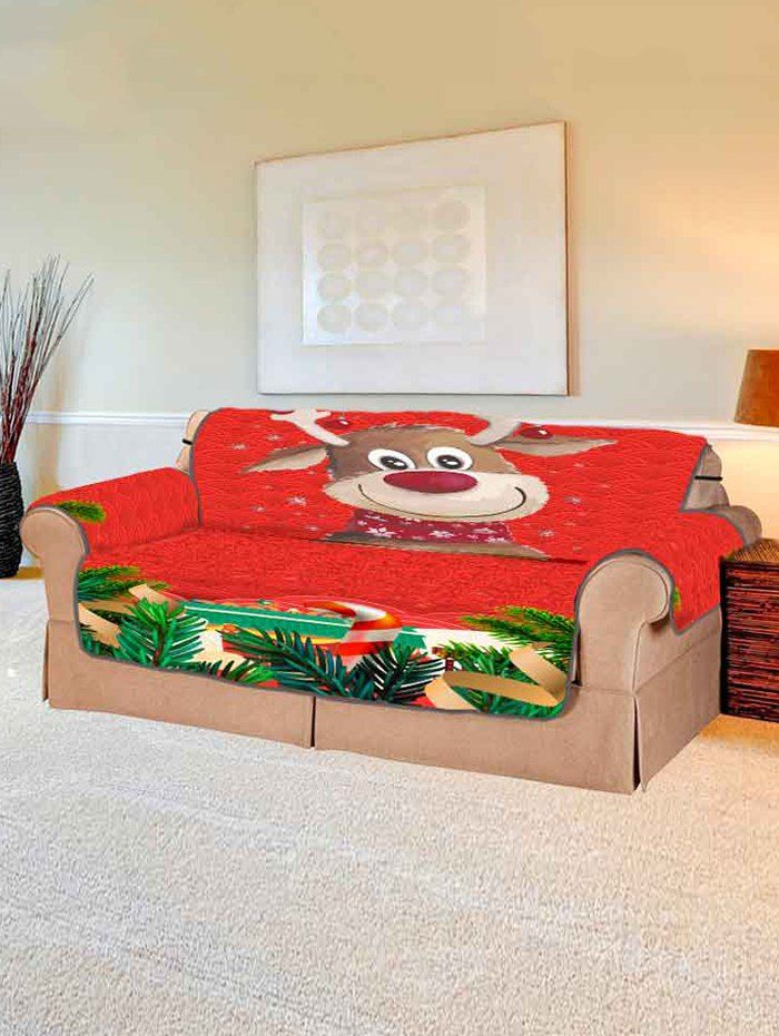 

Christmas Cartoon Elk Pattern Couch Cover, Multi