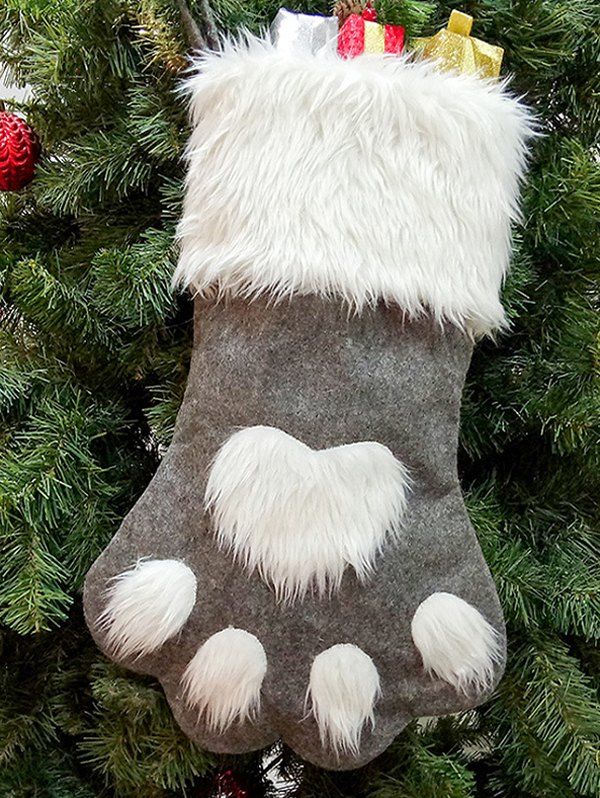 

Dog Claw Faux Fur Christmas Stocking, Gray