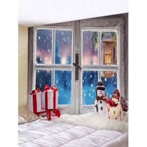 

Christmas Window Snowman Gifts Print Tapestry Wall Hanging Art Decoration, Multi