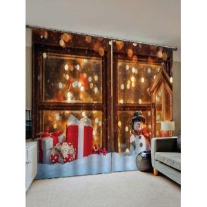 

2 Panels Christmas Window Snowman Gift Print Window Curtains, Multi