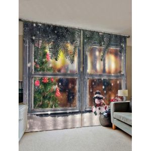 

2 Panels Christmas Window Snowman Print Window Curtains, Multi