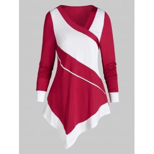 

Colorblock Asymmetric T Shirt, Red