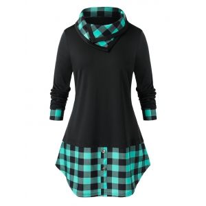 

Plus Size Plaid Tunic T Shirt, Black