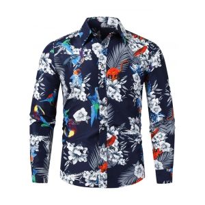 

Flower Animal Print Long Sleeve Casual Shirt, Cadetblue