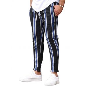 

Vertical Striped Drawstring Pencil Pants, Blue