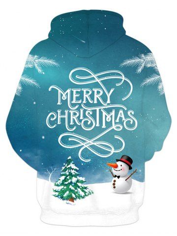 

Snowman Letter Print Long-sleeved Hoodie, Blue ivy