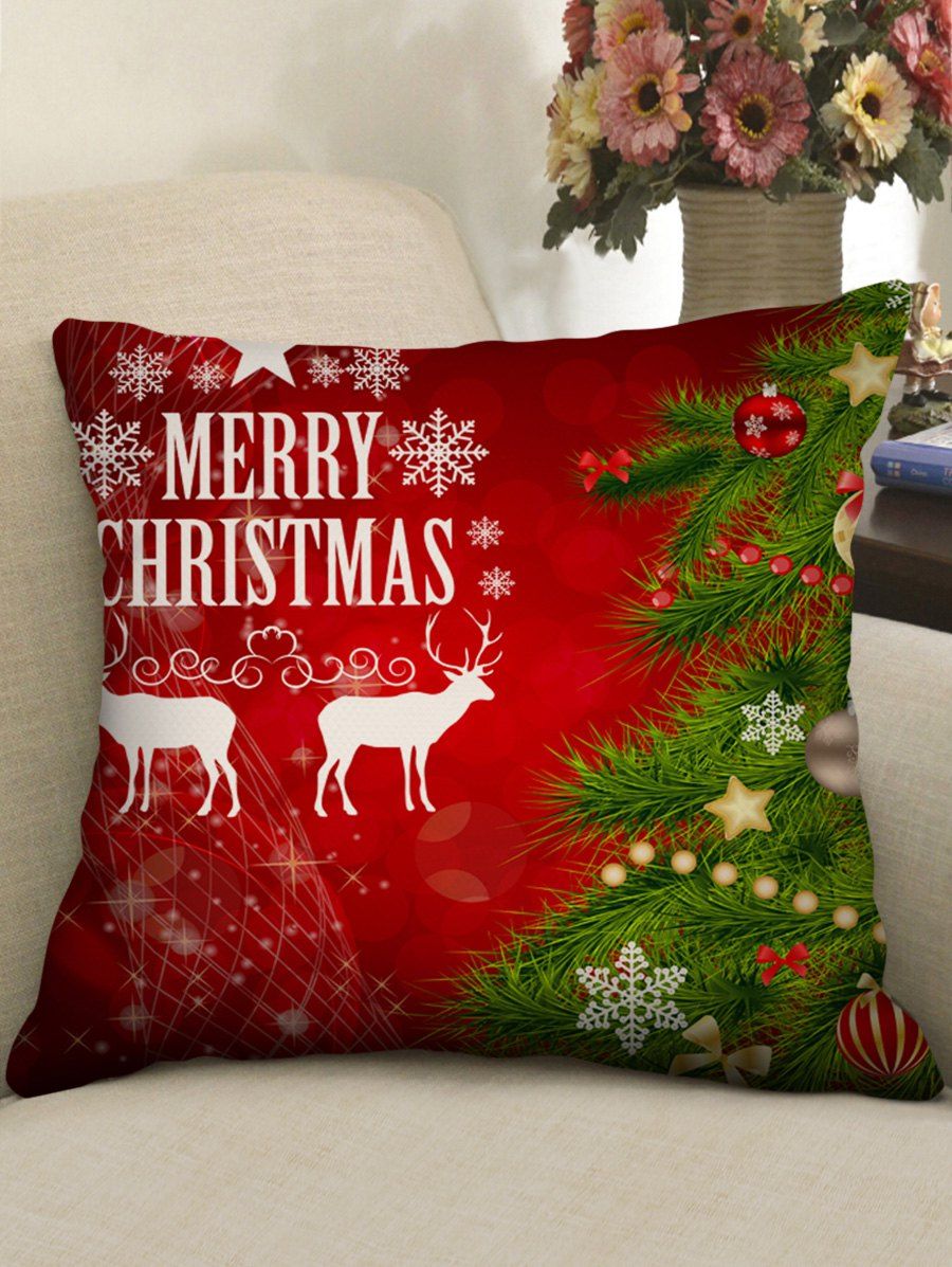 

Christmas Tree Elks Print Decorative Pillowcase, Multi