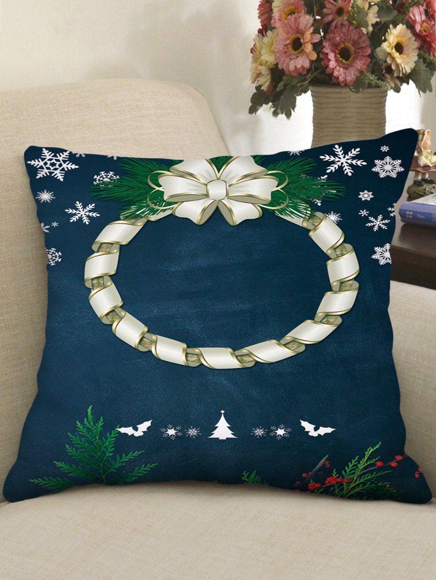 Unique Christmas Bowknot Wreath Print Decorative Pillowcase  