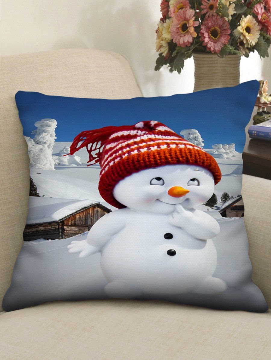 

Christmas Cute Snowman Print Decorative Pillowcase, Multi