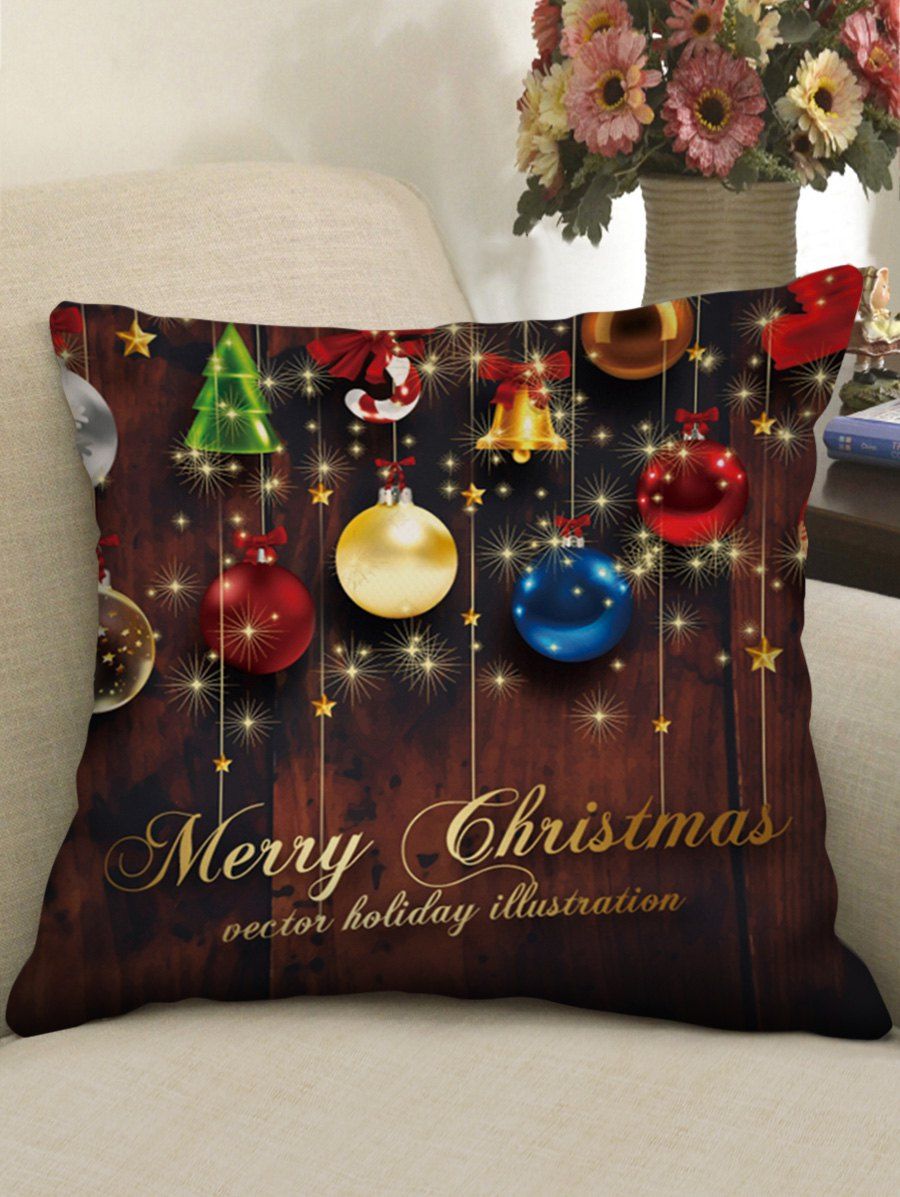 

Christmas Balls and Greetings Print Decorative Pillowcase, Multi