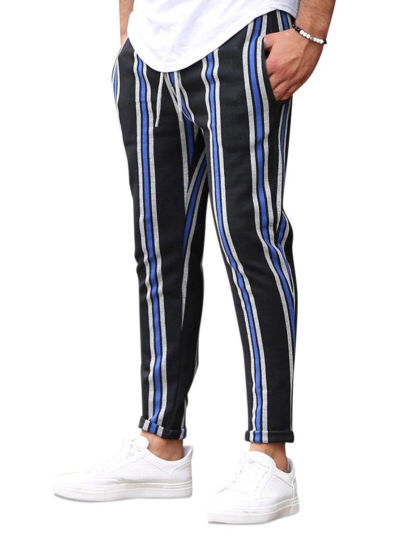 

Vertical Striped Drawstring Pencil Pants, Blue
