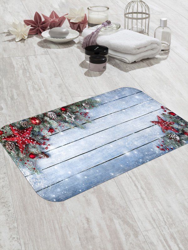 

Christmas Star Wooden Board Pattern Water Absorption Area Rug, Blue gray