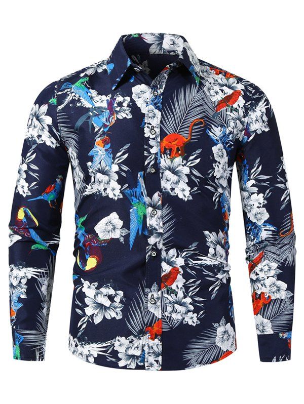 

Flower Animal Print Long Sleeve Casual Shirt, Cadetblue