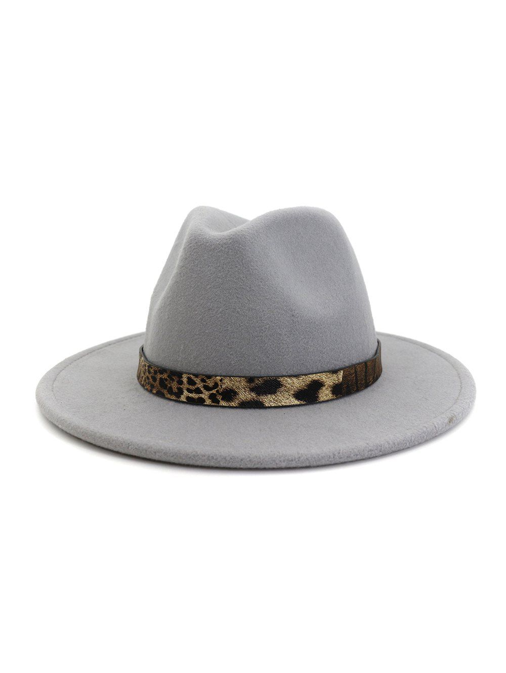 

Leopard Print Belt Design Jazz Fedoras, Light gray