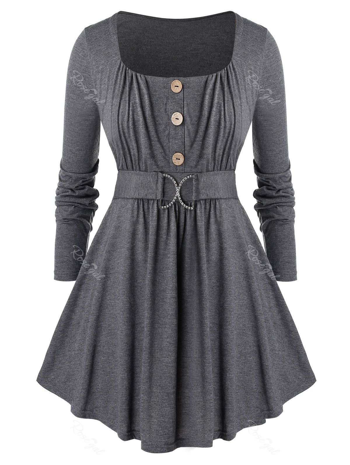 

Plus Size Heathered D Ring Curved T Shirt, Dark gray